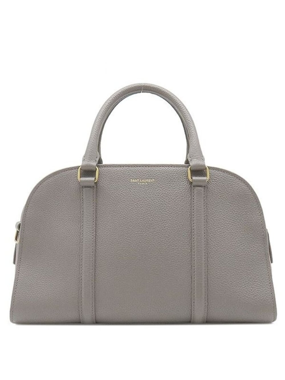 Saint Laurent 2-Way Duffle Lock Leather Gray Gold Handbag